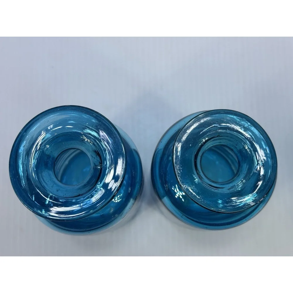 Vintage Hand Blown Blue Glass Vase Made In Mexico Bubbles In The Glass